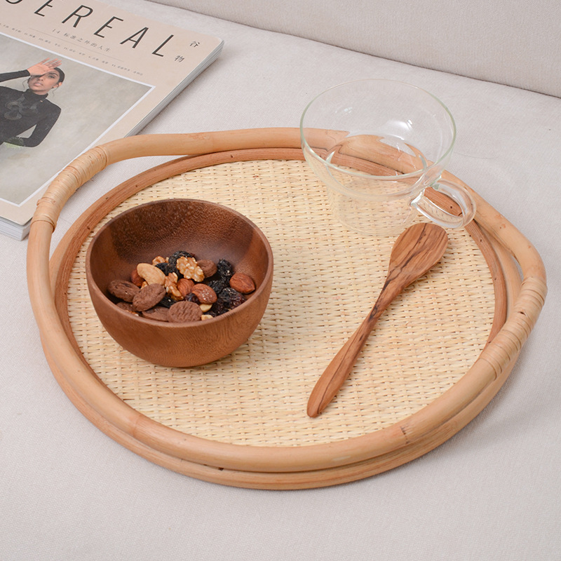Rattan Tray Handle - Bandeja Tejida de Ratán Natural, Adorno