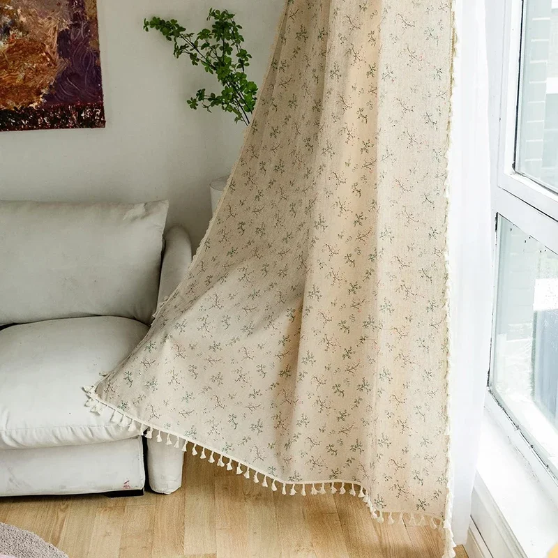 Linen Curtain Eyelet - Cortinas florales de granja, cortinas semiobiertas