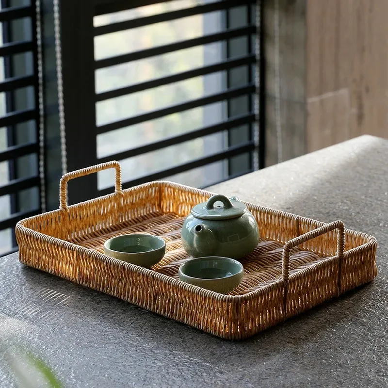 Rattan Tray Handle - Bandeja de almacenamiento de plástico con