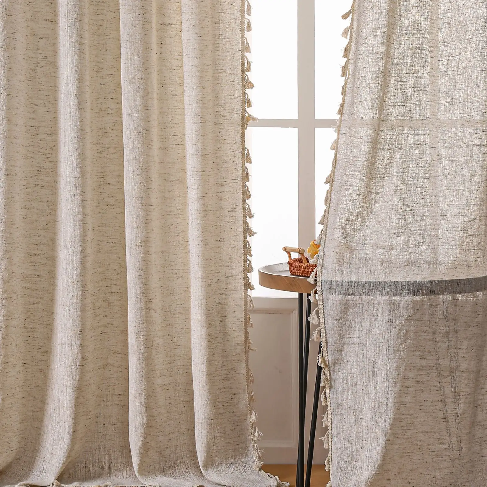 Linen Curtain Eyelet - Cortinas semiopacas de lino bohemio, 1