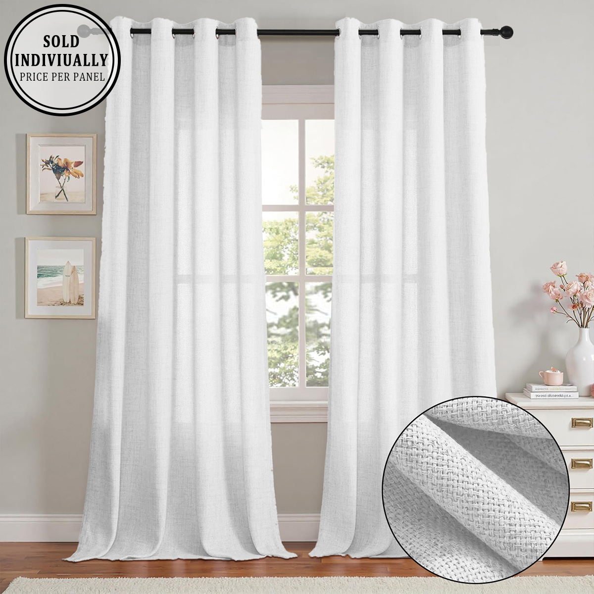 Linen Curtain Eyelet - 1 Pieza, Cortina Transparente de Color
