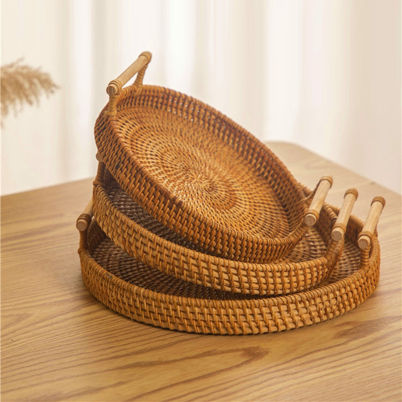 Rattan Tray Handle - Cesta de almacenamiento con asa y