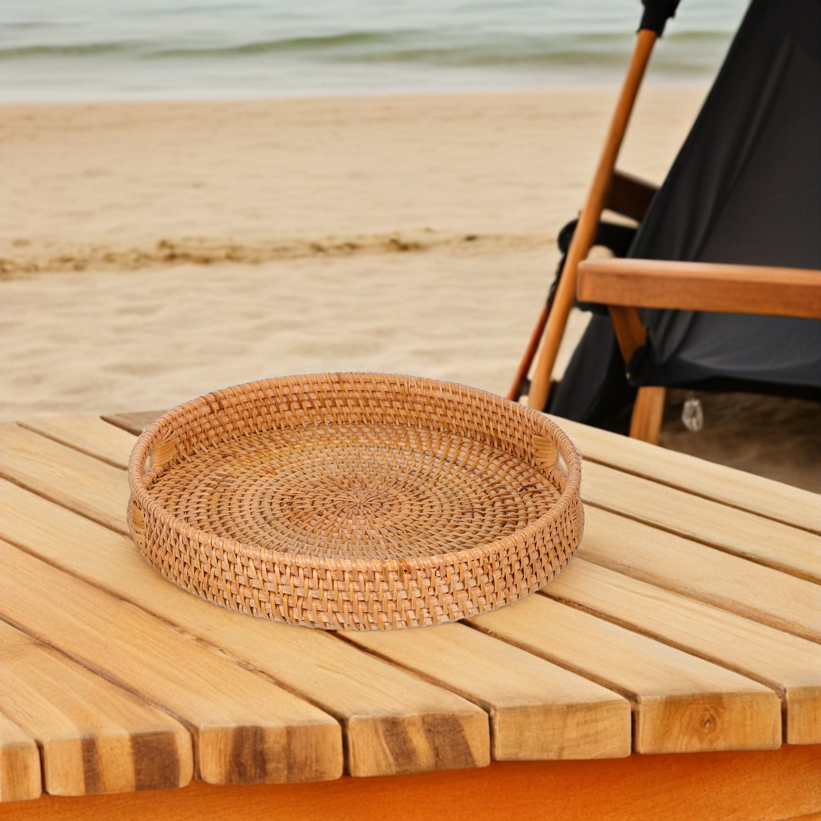 Bandeja Redonda Grande de Ratá - Rattan Tray Handle reseña y precio