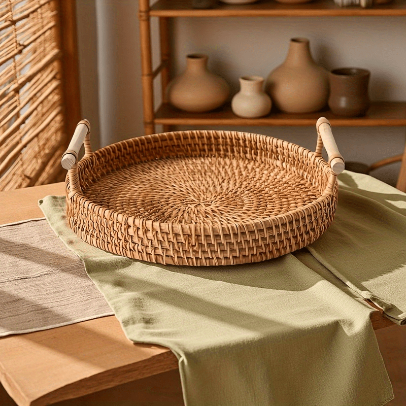 Bandeja redonda de ratán hecha - Rattan Tray Handle reseña y precio