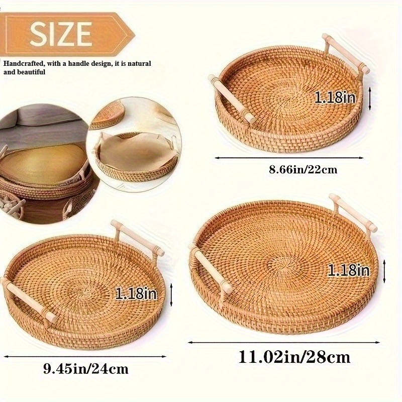 Bandeja redonda de ratán hecha - Rattan Tray Handle reseña y precio