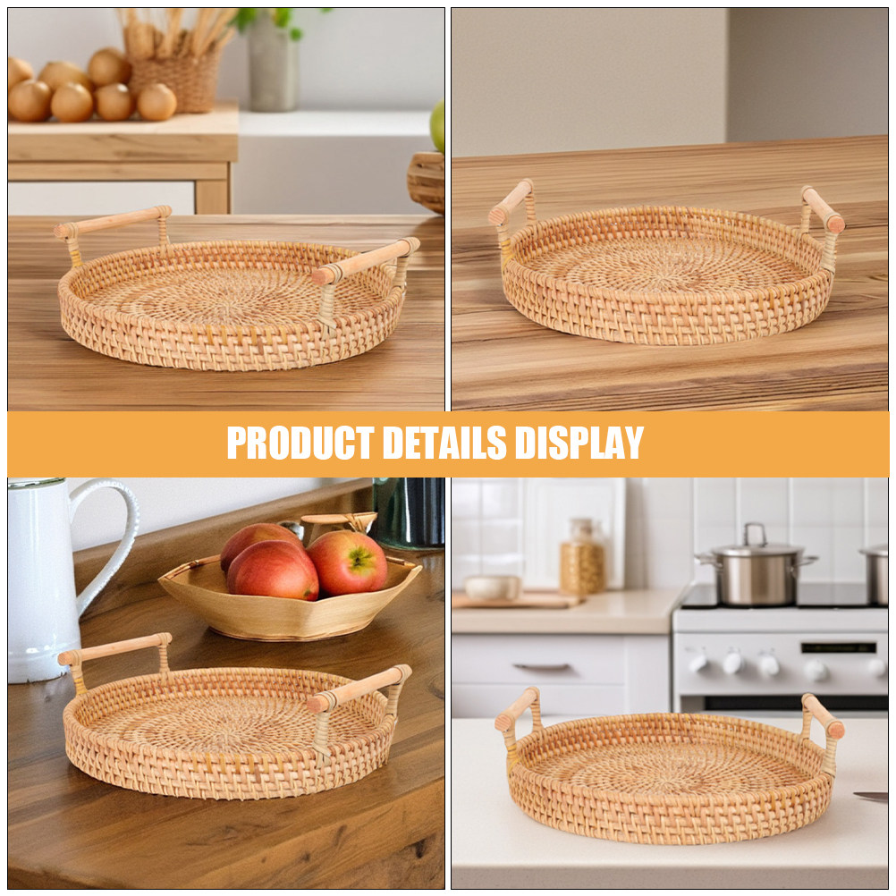 Bandeja Redonda de Ratán Hecha - Rattan Tray Handle reseña y precio