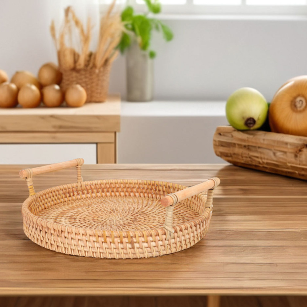 Bandeja Redonda de Ratán Hecha - Rattan Tray Handle reseña y precio