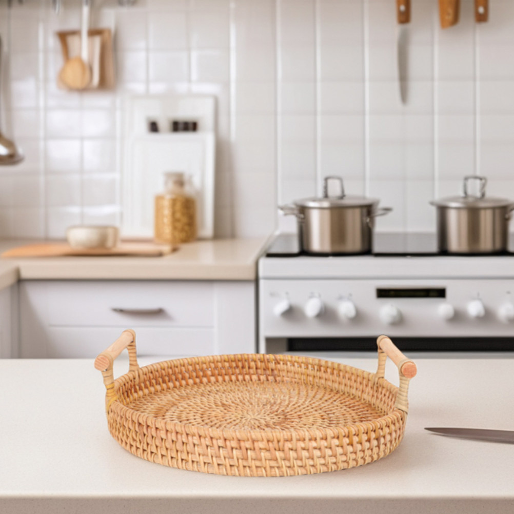 Bandeja Redonda de Ratán Hecha - Rattan Tray Handle reseña y precio